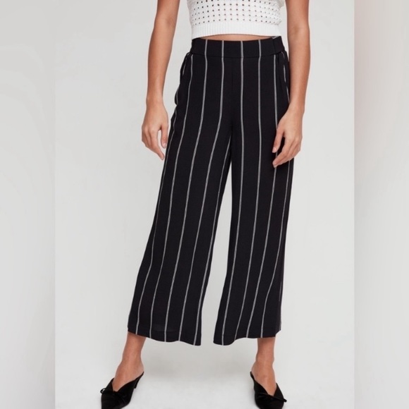 Wilfred Faun Stripe Wide Leg Black/ White Thin Stripe Tie Back Pull on pant L - Picture 3 of 16